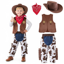 Vicloon Cowboy Costume Outfit for Baby Toddler Kid, Cowboy Costume Outfit Fancy Dress Up Set,Boys and Girls Cowboys Dress Up with Red Bandana and