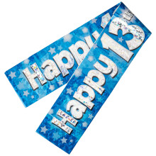 9ft Banner 13th Sparkling Fizz Birthday Blue Holographic