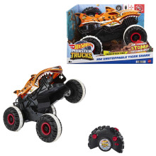 Hot Wheels Monster Trucks Remote Control Car, Unstoppable Tiger Shark with Tread Attack Tires and Terrain Stomp Technology, 1:15 Scale, Toys for Ages