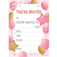 Kirsten McMillan 32 Rose Golden Birthday Party Invitations for Kids with Envelopes - Pack of 32 Balloon Party Invites for Girls & Boys - Designed and
