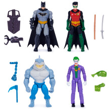 DC Comics, Batman and Robin vs. The Joker and King Shark, 4-inch Action Figures, Kids Toys for Boys and Girls Ages 3 and Up