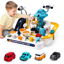 TODARRUN Kids Race Track Toys for Boy Car Adventure Toy for 3 4 5 6 7 8 Years Old Boys Girls,Space City Rescue Playsets Toys 4 Mini Cars, Preschool E