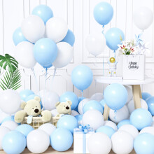 Unisun Blue and White Balloons, 60Pcs 12 Inch Pastel Macaron Baby White Blue Balloon Arch for Boy Men Kid Gender Reveal Bridal Baby Shower Engagement