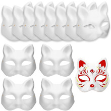 zrfgbxim 12 Pcs Cat Masks to Decorate, Therian Pure White Paper DIY Blank Fox Hand-Paintable Anime Half Face Masks for Masquerade Carnival Cosplay Ha
