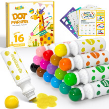 JUPITEARTH 42 PCS Dot Markers for Toddlers, 16 Colors Washable Bingo Daubers with 120 PDF & 24 Printed Activity Papers 2 Stencils, Non-Toxic Dot Pain