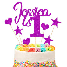 1st Birthday Cake Topper | Personalised 1 2 3 Cake Topper | Happy Birthday Decorations | Double Sided Glitter Card Any Name Age Customized - Multicol