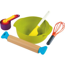Casdon Joseph Joseph Toys. Bake Set. Toy Kitchen Playset for Kids with Easy-Grip Rolling Pin, Whisk, Measuring Cups, and Mixing Bowl for Real Baking.