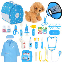 Sanlebi Doctors Set for Kids - Children Pet Vet Care Play Set with Doctor Costume, Plush Dog, Pretend Role Play Medical Kit Toys Gifts for 3 4 5 6 Ye