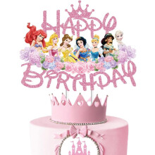 Princess Cake Topper for Girls - Pink Glitter Birthday Decoration Theme Party Supplies
