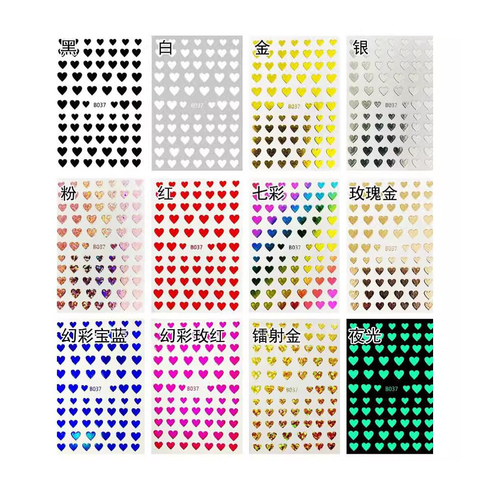 Valentine's Day Nail Stickers 3D Gold Red White Heart Nail Art Decals Romantic Manicure Set 8 12PCS