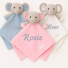 Baby Personalised Elephant Comforter Blanket Soft Snuggly Animal Design (White Elephant)