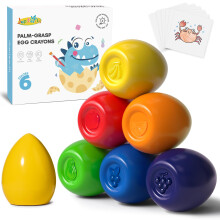 JUPITEARTH 6 Colours Egg Crayons for Toddlers 1-3, Palm Grasp Non Toxic Washable Jumbo Crayons for Kids, Fat Brain Toys for Preschool Art Supplies an
