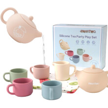 Smartwo Silicone Tea Set for Toddlers, 1 2 3 Year Old Baby Girl Boy Gift, Kid Role Play Picnic Tea Service, Outdoor Mud Kitchen Accessories, Toy Cup