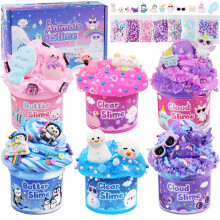 LAWOHO 6 Packs Axolotl Slime Kit - Cloud, Clear, Butter Slimes Kits for Girls & Boys, Non Sticky & Fluffy Kids Slime, Cloud Slimes with Charms & Add-
