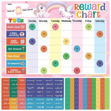 Reusable Magnetic Reward Chart with 128 Magnetic Behavior Stickers and 70 Reusable Star Stickers, Customizable Task Sections, Dry Erase Surface, Idea