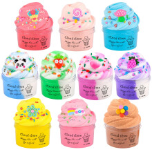 10 Pack Fluffy Cloud Slime Kit with Blue Cake Fruits Animals, and Pink Games Charms, Scented DIY Butter Slime Supplies for Girls and Boys, Stress Rel