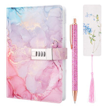 Candcamp Secret Diary with Lock for Girls, Pink UV Leather Journal with Lock Kids Password Journal Notebook Kit with Pen Bookmark for Back to School