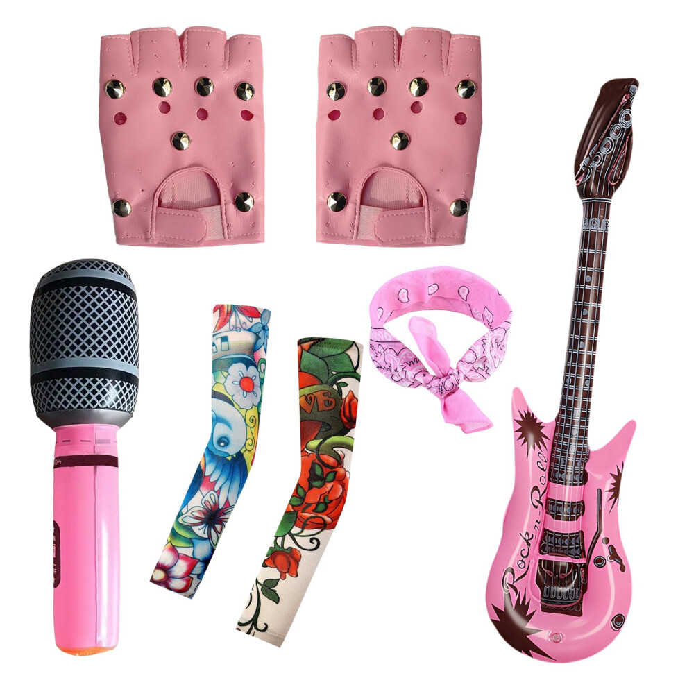 Photos - Fancy Dress Kighdel 7 PCS Rockstar  Rockstar  Costume Set, Pink Rock Star Cosplay Outfit Party Costume Pink