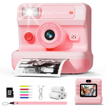 CalineGam Kids Camera Instant Print, 1080P HD Instant Print Camera for Kids with 32GB Card & 3 Rolls Paper, Dual-Lens Selfie Digital Toy, Christmas B