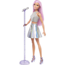 Barbie Pop Star Doll Dressed In Iridescent Skirt with Microphone and Pink Hair, Gift for 3 to 7 Year Olds, FXN98