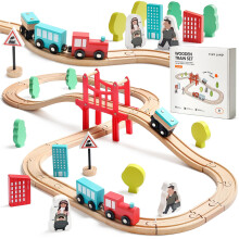 Tiny Land Wooden Train Set for Toddler - 39 Piece- with Wooden Tracks Compatible with Major Brands- Expandable, Changeable-Train Toy for 3 4 5 Years