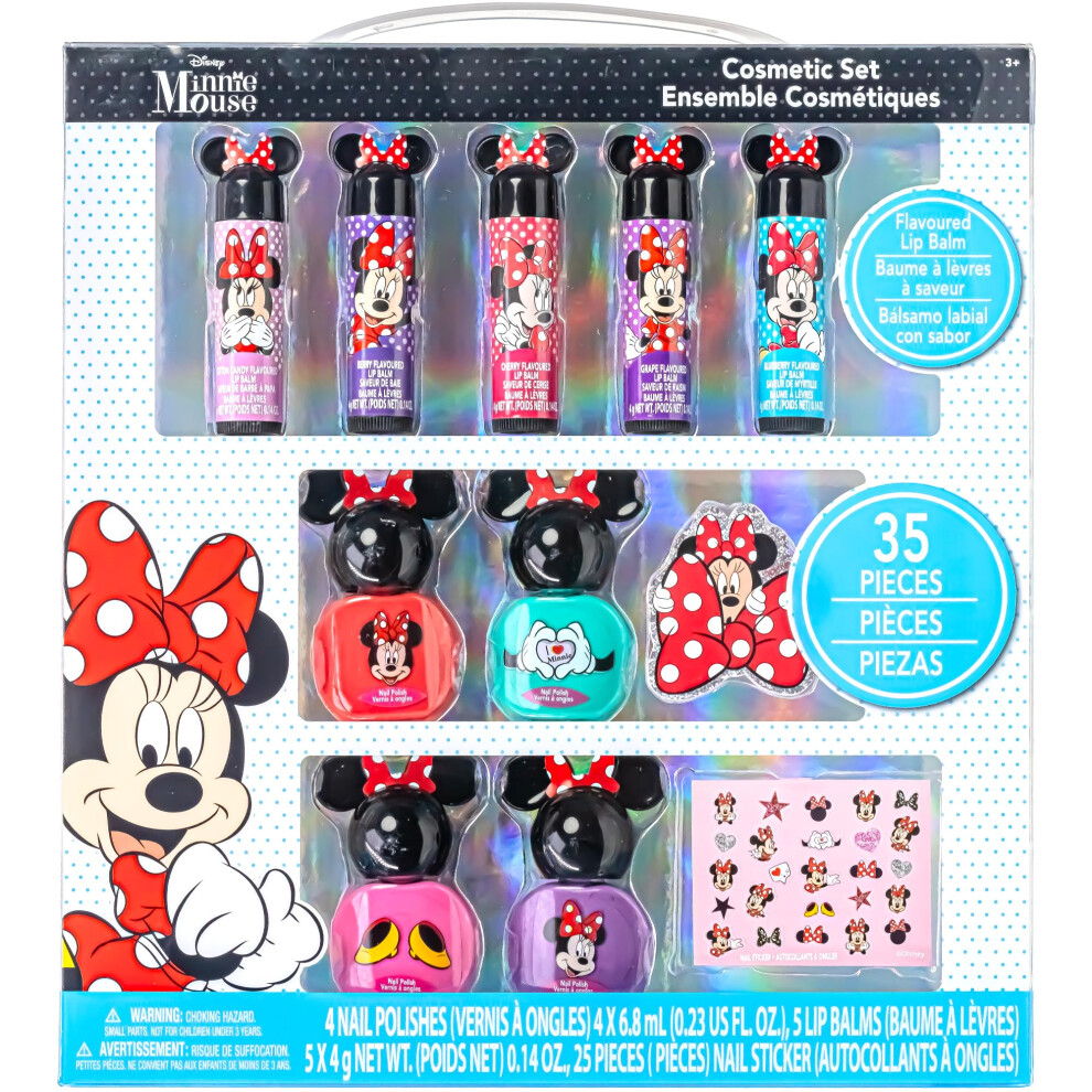 Townley Girl Minnie Mouse Cosmetic Makeup Set For Girls 3+ With Lip Gloss Nail Polish Nail Stickers - 11 Pcs For Parties Sleepovers Makeovers Birthday Gift