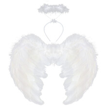 VEYLIN Angel Wings and Halo, White Fallen Angel Wings Costume for Adult Halloween Christmas Party