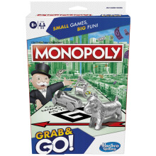 Hasbro Gaming Monopoly Grab and Go, Portable Strategy Board Game for 8+ Year Old Kids, for 2-4 Players, Family & Party Games