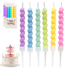 12 Pcs Birthday Candles for Cakes, Rainbow Spiral Cake Candles, Party Candles with Holders for Birthday Cake Baby Shower Cake Wedding Party Decoratio