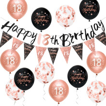 Girls 18th Birthday Decorations Black Rose Gold 18th Birthday Party Decorations Banner Bunting Kit Girls by Sheinly
