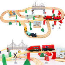 XIAPIA Wooden Train Set for Toddler, 72 Pcs Wooden Train Track Fits Thomas/Brio/Melissa and Doug, Train Toy for 2 3 4 5 Year Old Boy Girl Gifts Prese