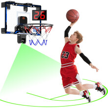 Hot Bee Basketball Hoop Indoor with Projected Court, Mini Basketball Hoop and Ball for Kids Bedroom, Basketball Gifts for Teen Boys 8 9 10 11 12 Year