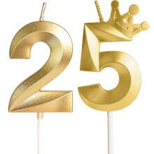 Yiran Gold 25th Birthday Candles with Crown Decor, 3D Number 25 Candle, 25th Birthday Cake Candles, Gold Cake Topper Decorations for Women Men Adults