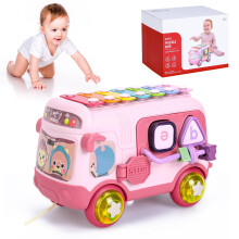 Toys Gifts for 1 Year Old Girls, Baby Girl Toy 12 18 Months Musical Sensory Bus with Xylophone, Shape Sorter Pull Along Toy for 12-18M Birthday Chirs