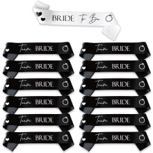 15 Pieces Hen Party Accessories Sashes Sets (14x Team Bride Black, 1x Bride to Be White) Black with White Text Satin Sash Set for Women Girls Wedding