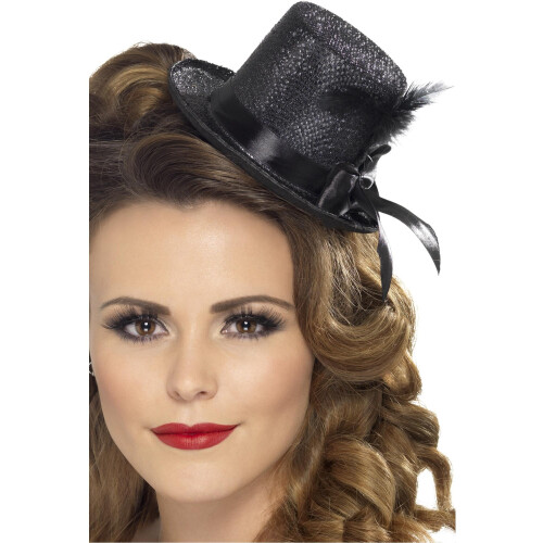 Mini Tophat Black With Black Ribbon & Feather