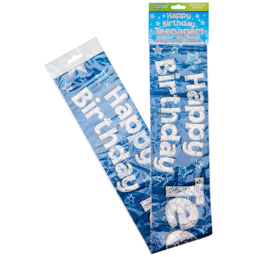 Photos - Other Toys 9ft Banner Happy Birthday Teenager Blue Foil Holographic
