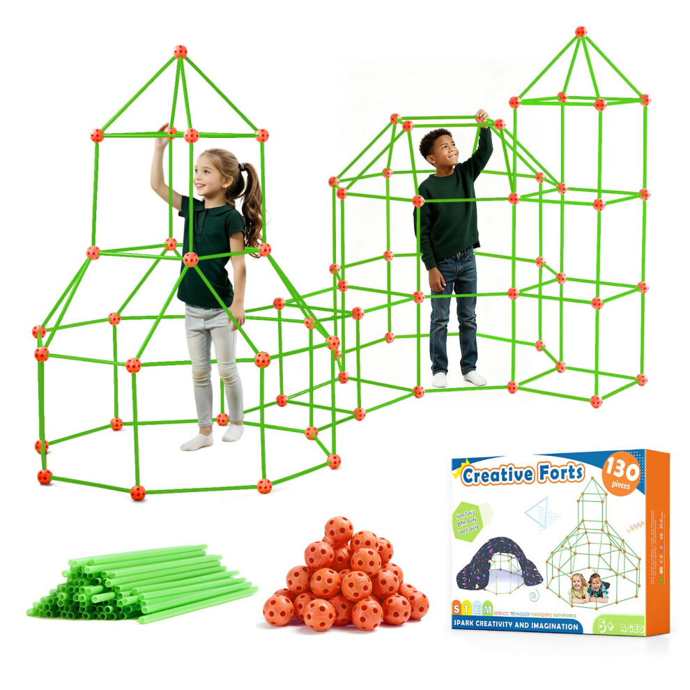 Tiny Land Kids Fort Building Kit - 130 Piece, Construction Toys For 5+ Years Old Boys & Girls, Den Building Kit Diy Play Tent Indoor & Outdoor, Stem