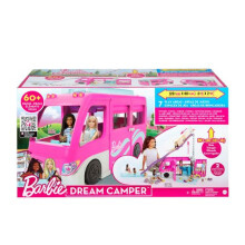 Barbie Dream Camper, Pink Camper with 7 Play Areas, 60 Toy Accessories, 2 Puppies, Pool and 80 cm Slide, Toys for Ages 3 and Up, One Camper, HCD46