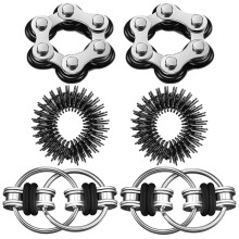 Steemjoey 6 PCS Fidget Toy Sensory Toy Set, Acupressure Rings, Six Roller Chain & Key Flippy Chain for ADHD, ADD, Autism, Anxiety Relief for Adults a