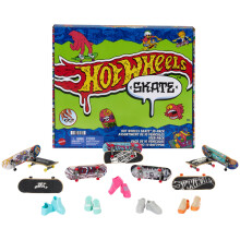 Hot Wheels Skate Fingerboards 10-Pack, Set of 10 Finger Skateboards with 5 Pairs of Removable Skate Shoes for Kids, Brand-Themed Graphics, HTP59