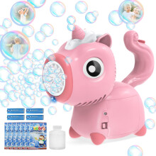 Bubble Machine, Unicorn Portable Automatic Bubble makers for Kids, Electric Bubble Wand with Light/Bubble Solution/Battery Powered for Party Wedding