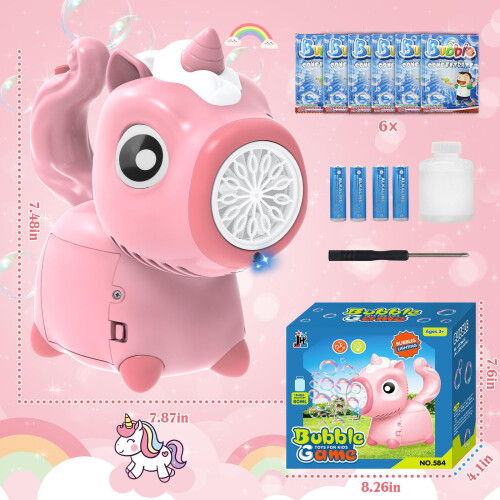 Bubble Machine, Unicorn Portable Automatic Bubble makers for Kids, Electric Bubble Wand with Light/Bubble Solution/Battery Powered for Party Wedding 2