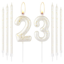 White Gold Happy 23th Birthday Candle, Number 23 for Cake, Topper for Boys Girls Birthday Decorations, Wedding Anniversary Supplies