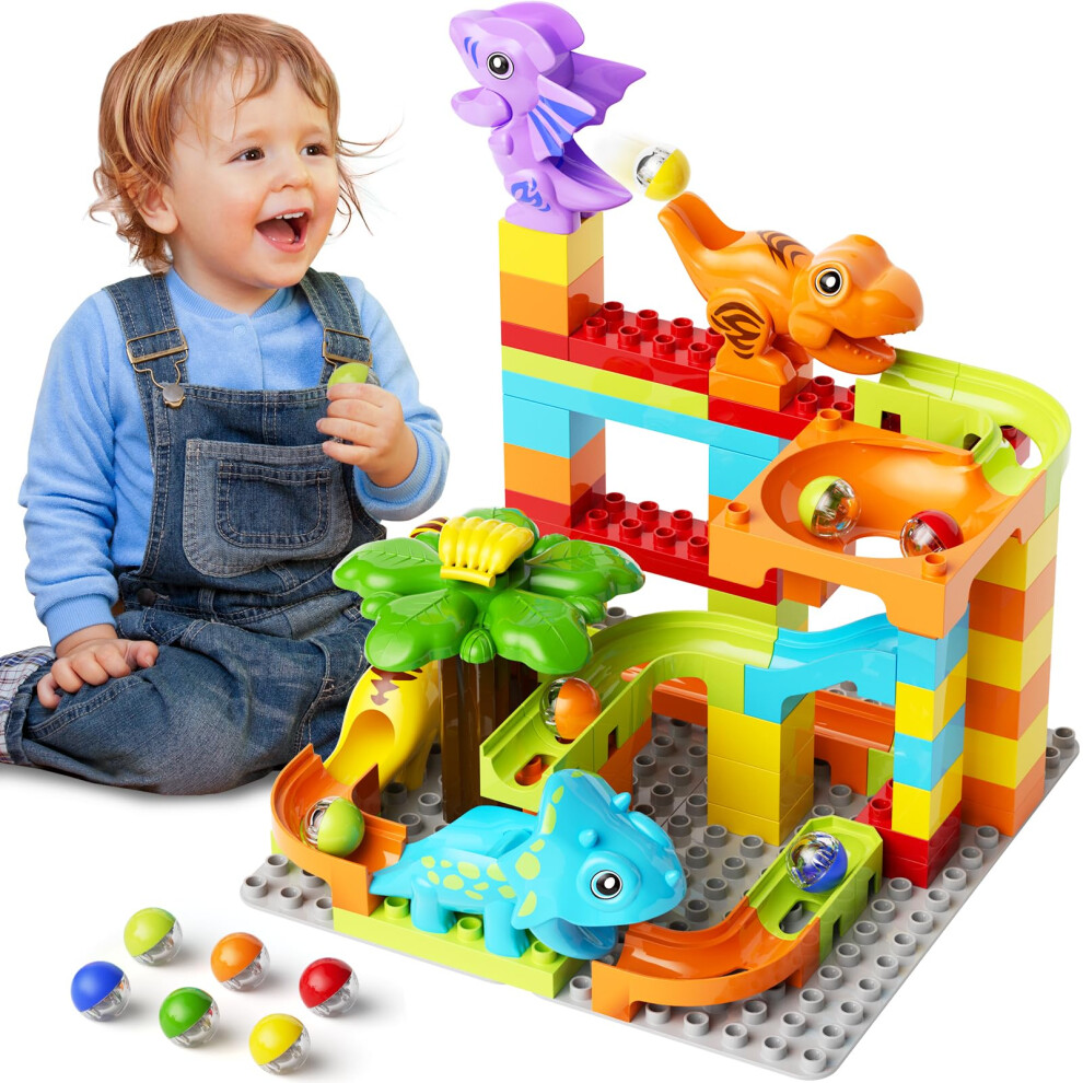 Photos - Construction Toy burgkidz Dinosaur Marble Run Building Blocks, 78 Pcs Interactive Ball Tracks Maze Game  Building Set, STEM