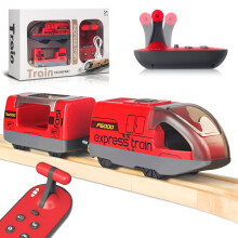 Electric Remote Trains Toy for Wooden Track, Remote Control & Motorized Train with 4 Sound and Light Effects for Kids 3 4 5+ Years Old Boys Girls, Co
