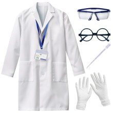 UNGLINGA Kids Scientist Costume Lab Coat Doctor Pretend Play for Boys Girls, with Goggles Glasses ID Card Gloves for Science Projects Halloween M