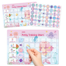 GWHOLE Potty Training Reward Chart with 48 Reusable Magnetic Stickers Mermaids Reward Chart for Toddler Girls Toilet Training Wipe-Clean