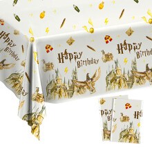 Ainvliya 2Pcs Party Tablecloths 137x183cm, Happy Birthday Party Disposable Tablecloth Dining Table Cover Decorations Rectangle Plastic Table Cloth fo