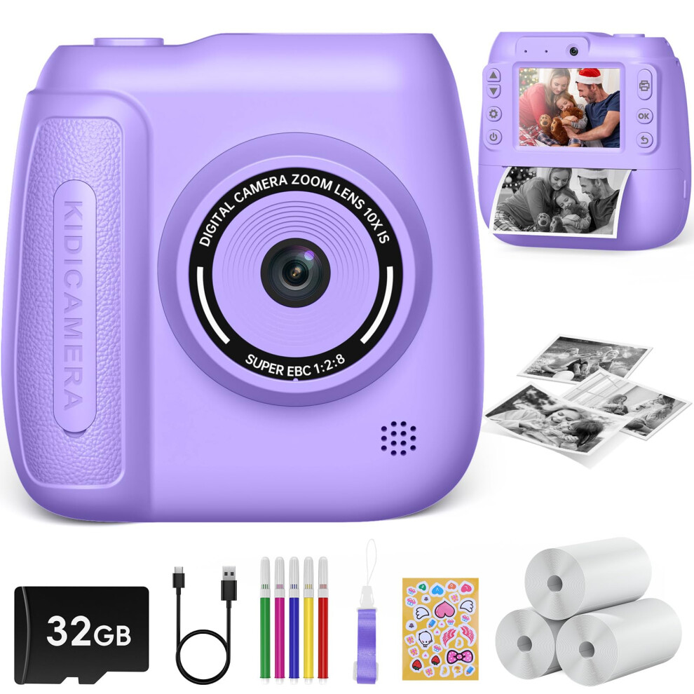 Hangrui Kids Camera Instant Print,2.4'' Instant Print Camera For Kids With 32Gb Card & 3 Rolls Photo Paper, Selfie Children's Cameras Christmas Birth 10866016